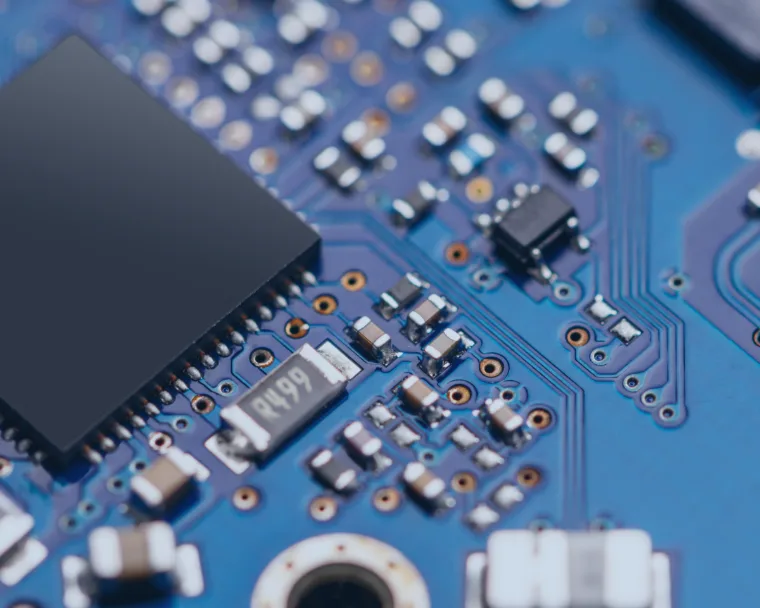 Close-up of semiconductor chips on a circuit board